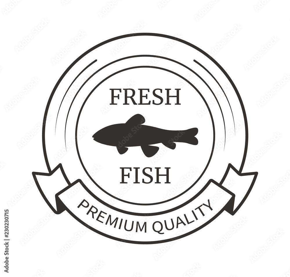 Round Monochrome Logo with Fish Shadow Inside Round Monochrome Logo with Fish Shadow Inside