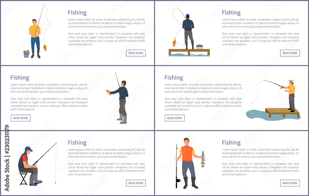 Fishing Posters with Titles Vector Illustration