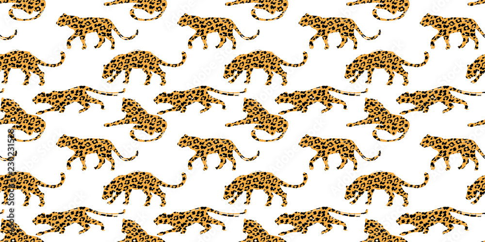 Seamless exotic pattern with abstract silhouettes of leopards. Seamless exotic pattern with abstract silhouettes of leopards.