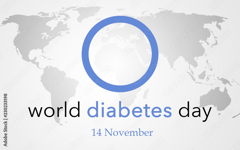 World diabetes day, background with world map, 14 november.