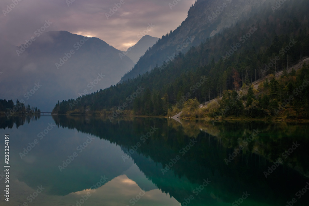 Lake Plansee in the European Alps, in Austria at early morning