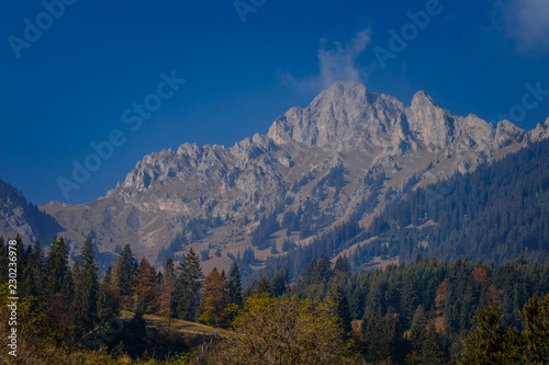 Top of a mountain in the European Alps in Austria in autumn colors, nature background concept