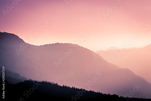 Panoramic view of the mountains in the European Alps in Austria at early morning, nature background concept © Gaschwald