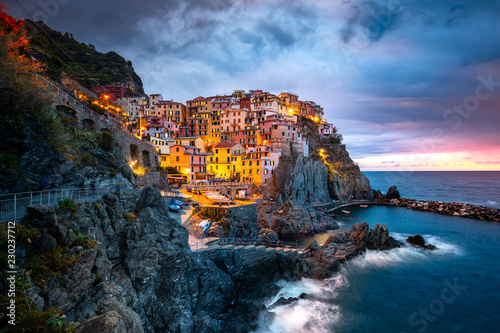 View of Manarola is a small town in the province of La Spezia, Liguria, Italy photo