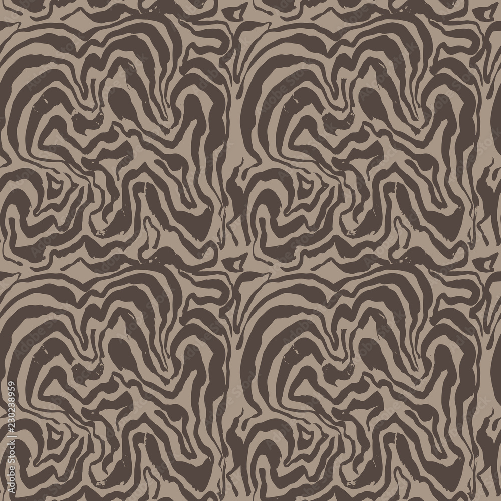 Brush painted freehand lines seamless pattern. Brown stripes grunge background. Vector illustration.