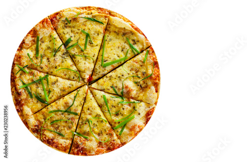 Pizza Margherita or Margarita with Mozzarella cheese. Italian pizza isolated on white background. with copy space. top view
