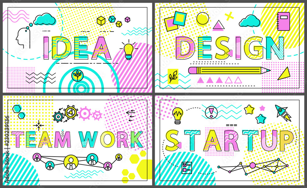 Idea and Start Up Promo Banners with Linear Icons Idea and Start Up Promo Banners with Linear Icons