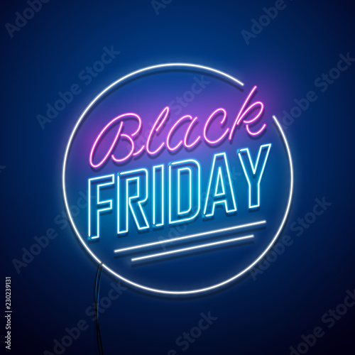 Black Friday background. Neon sign. Vector illustration. 