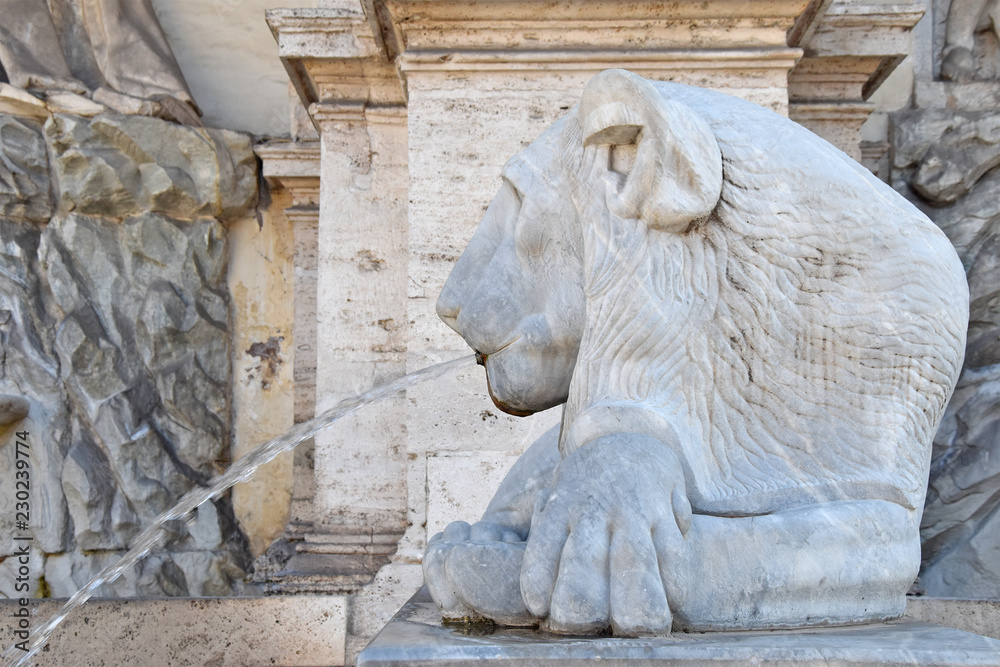 Lion of the Acqua Felice fountain or also a fountain of Moses, in honor of Pope Sixtus V, Rome, Italy