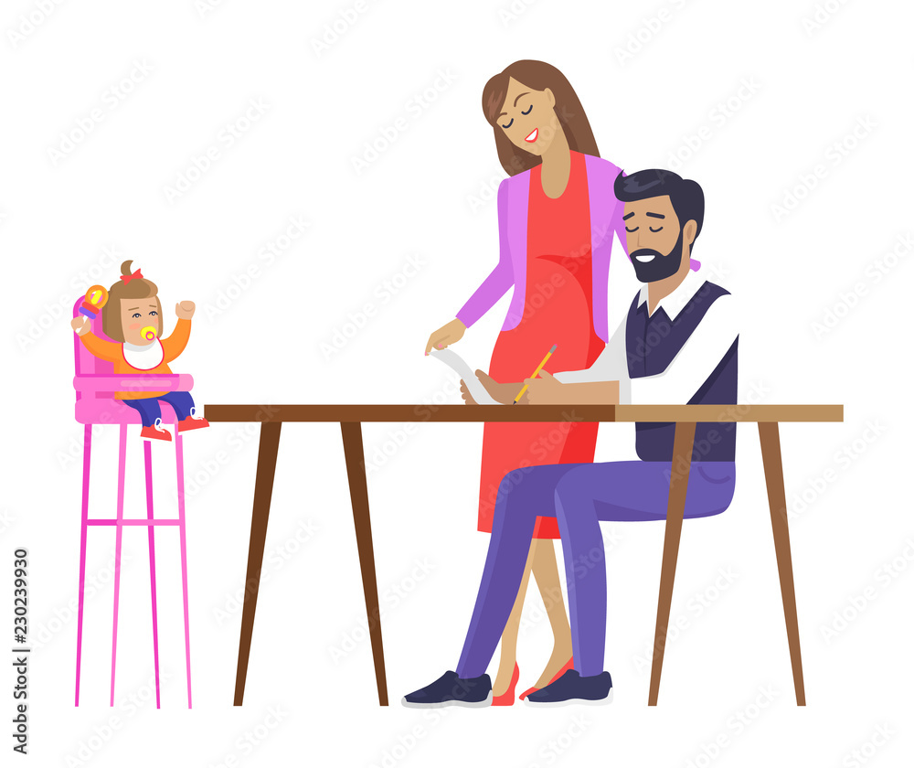 Fototapeta premium Parents Child Family Meeting Vector Illustration