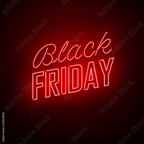 Black Friday background. Neon sign. Vector illustration. 