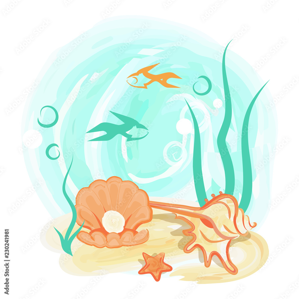 Opened Light Orange Sea Shell with Shiny Pearl