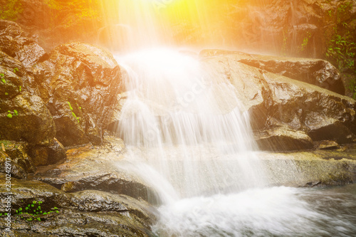 Waterfall in forest and sunset at National Park  Thailand