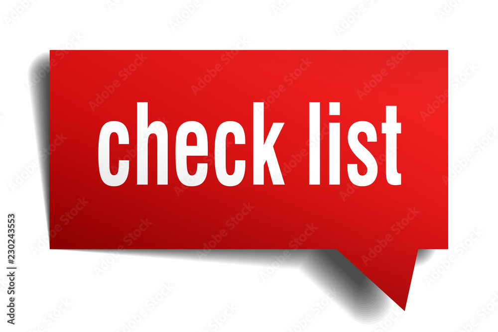 check list red 3d speech bubble check list red 3d speech bubble