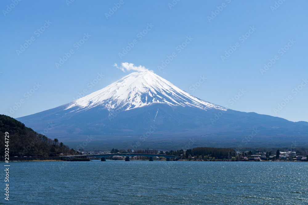  Fuji mountain with snow cover on the top with could, Japan