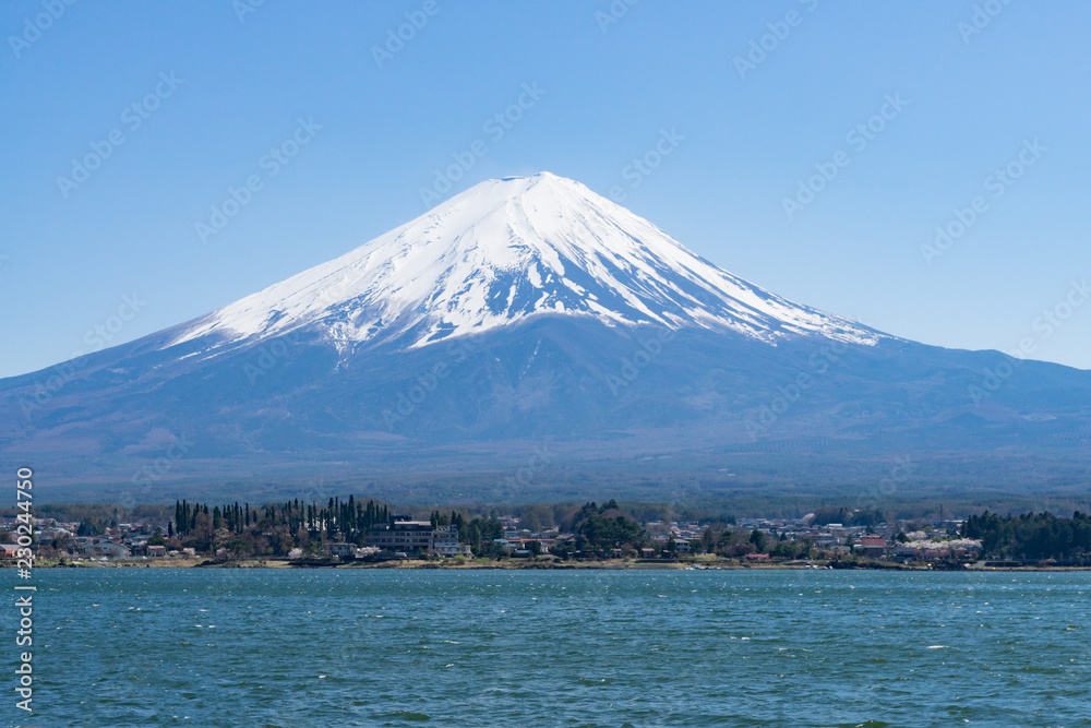  Fuji mountain with snow cover on the top with could, Japan