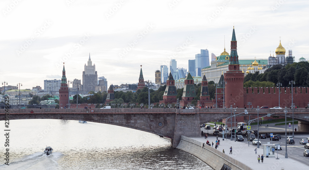 Moscow cityscape. Moscow-river, Kremlin, Bridge
