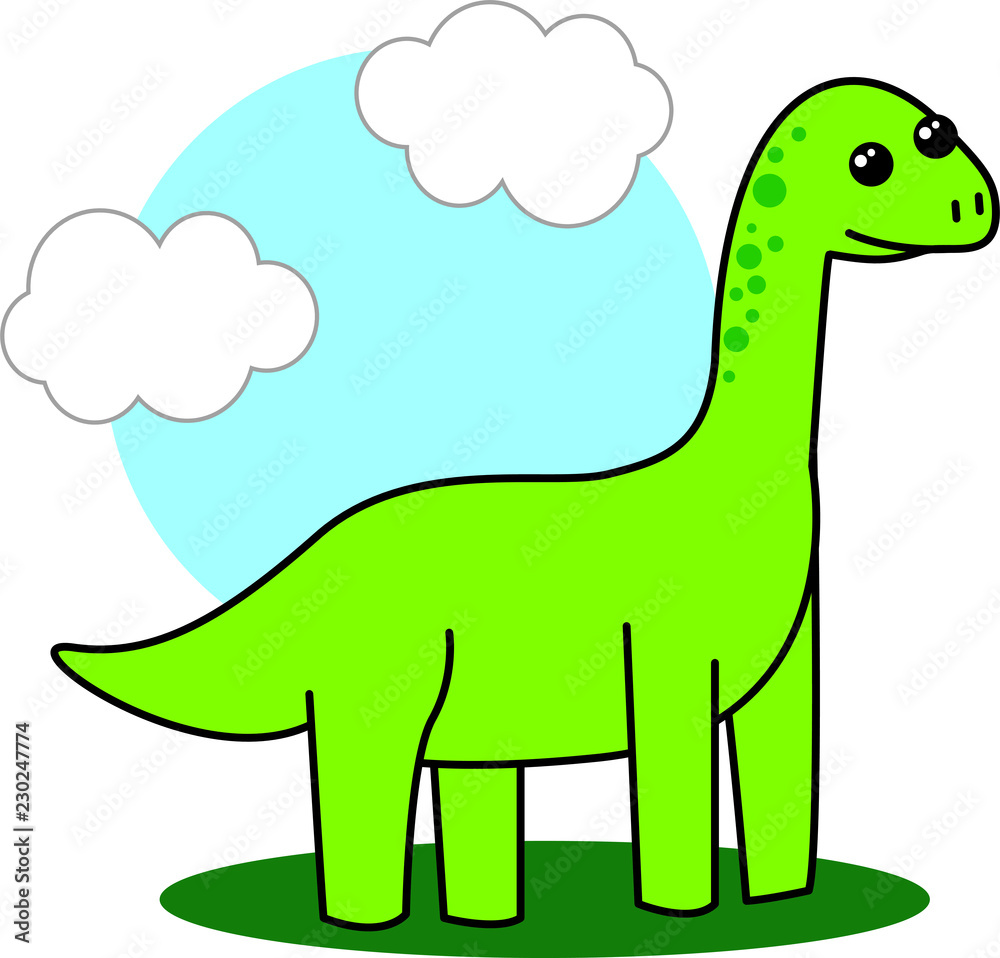 Illustrazione dinosauro cartoon, Brontosauro felice