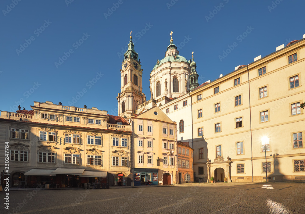 St. Nicolas church and and old buildings in central Prague