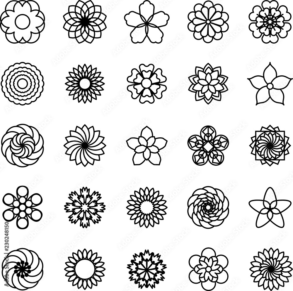 Set icone fiori stilizzati Stock Vector | Adobe Stock