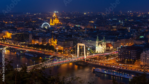 Panoramic night view of budapest with the Elizabeth Bridge  Hungary