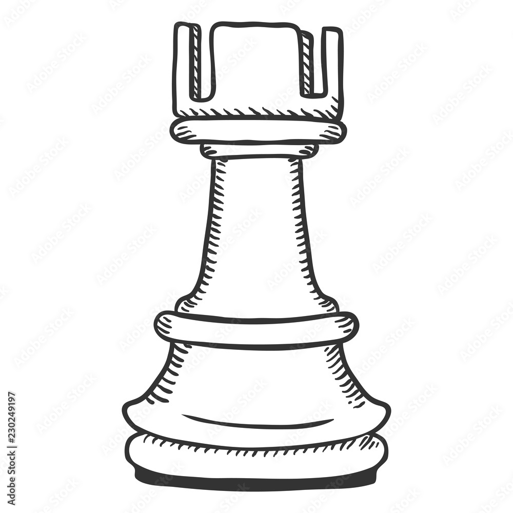 Watercolor chess rooks pieces black and white illustration. Realistic  figurines for Chess day designs, club advertisement 26560198 PNG