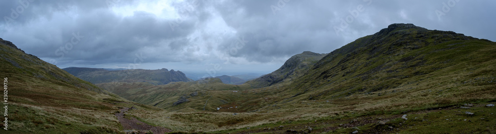 A panoramic view of the fells of the Lake District