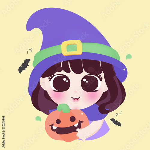Little witch and pumpkin