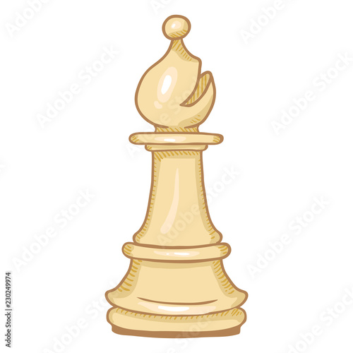 Vector Single Cartoon Illustration - White Bishop Chess Figure.