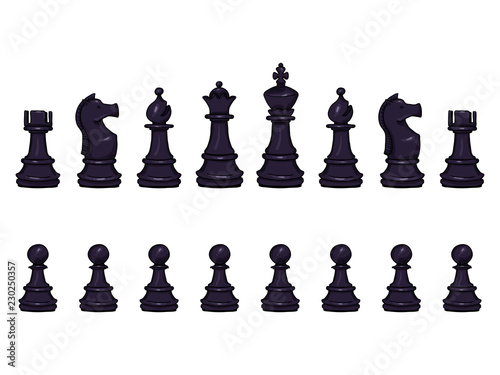 Vector Set of Cartoon Black Chess Pieces.