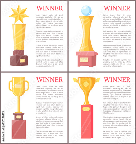 Golden Awards for Winner Set Vector Illustration