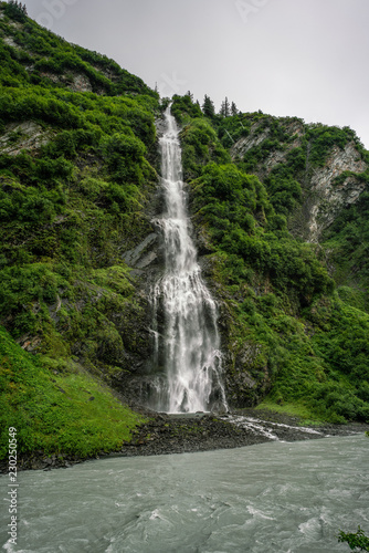 Horse Tail falls under the rain near Valdez  Alaska