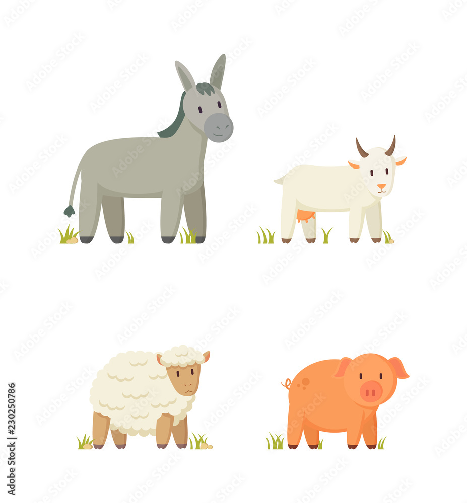 Fototapeta premium Donkey and Goat Icons Set Vector Illustration