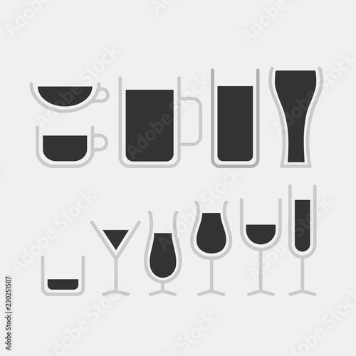 Set of simple beverage glass icon