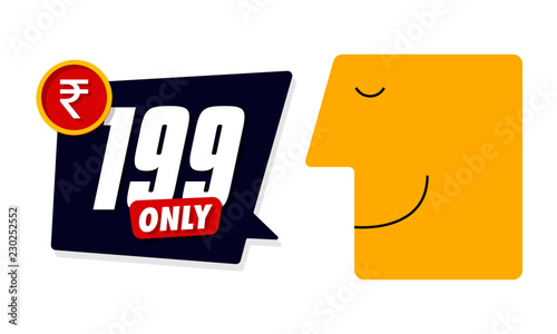 Only for 199. Vector illustration badges of under rupees 199 price tag. Round flat design labels, Business shopping concept. 