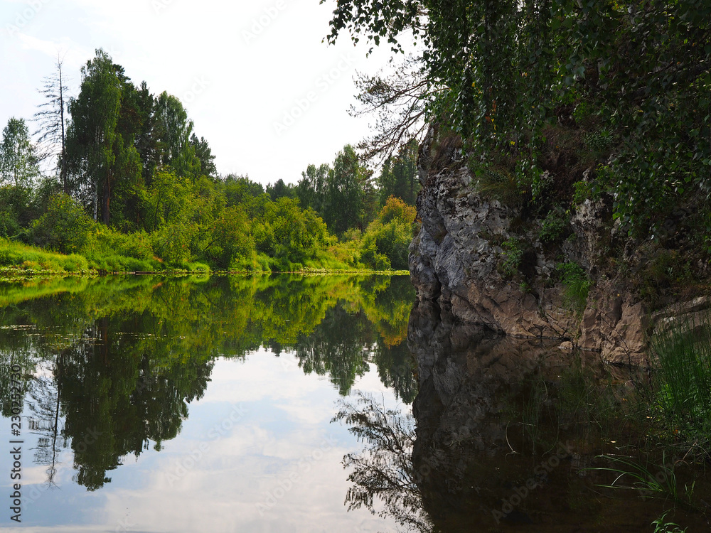Mountain river, rocks, forest. Reserve, Russia, Yekaterinburg, Sverdlovsk Region