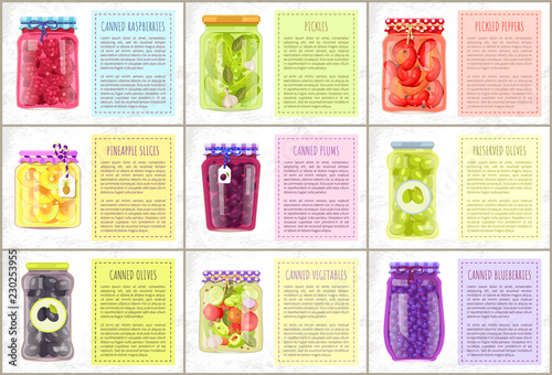 Canned Raspberries and Olives Vector Illustration