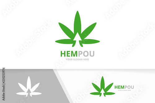 Vector marijuana leaf and arrow up logo combination. Hemp and growth symbol or icon. Unique cannabis and upload logotype design template.