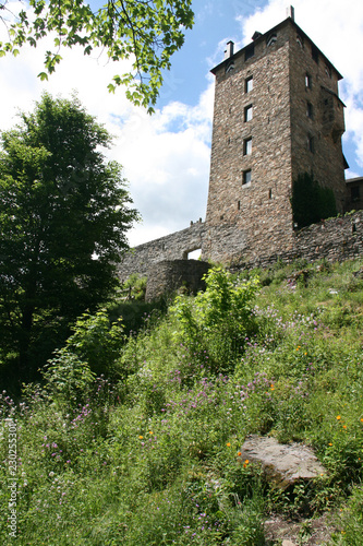 Vue d'en bas du château de Reinhardstein