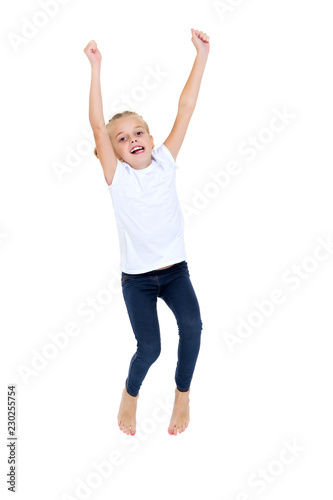 Girl gymnast jumping. © lotosfoto