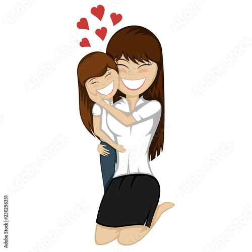 Lovin' mommy forever - nice little brunette girl and her mother hug