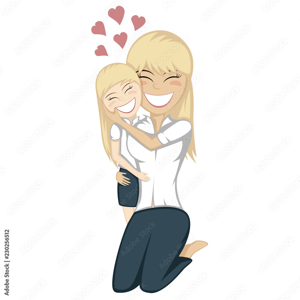 Lovin' mommy forever - nice little blonde girl and her mother hug