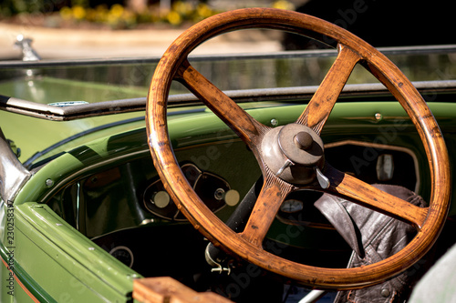 steering wheel of an old car