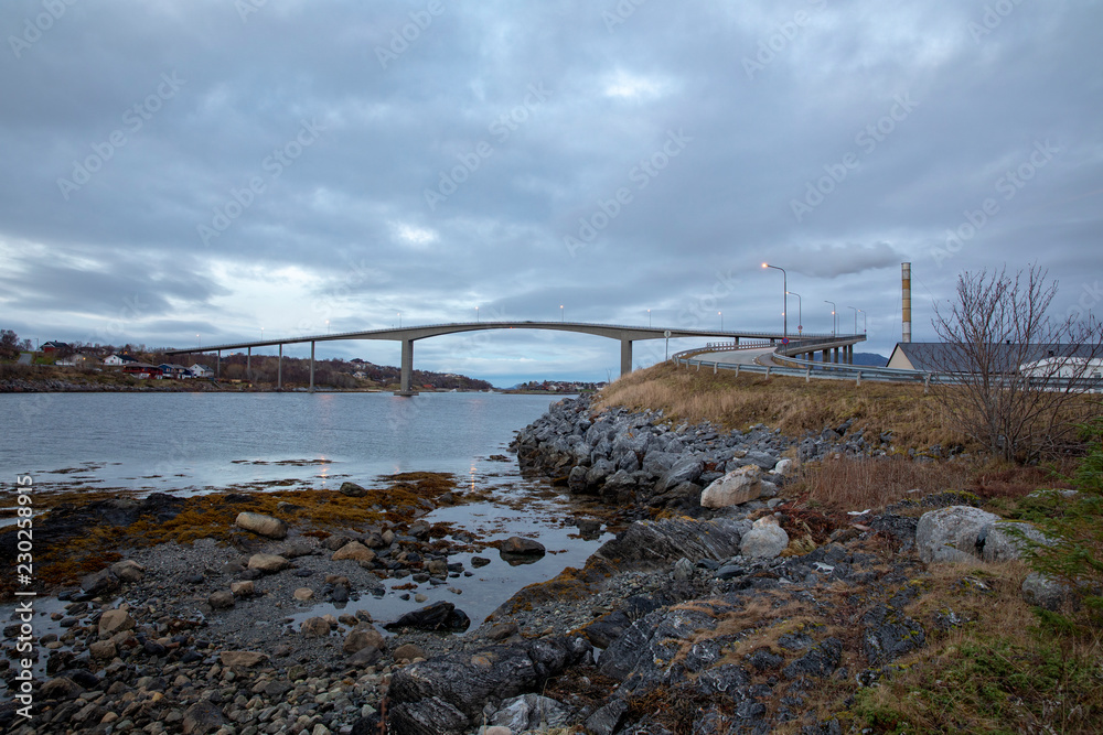 Dusk time and Brønnøysund bridge in Northern Norway