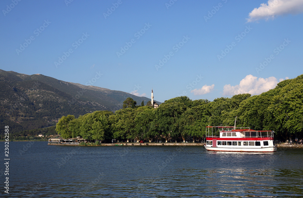 Aslan pasha mosque and lake Ioannina cityscape Greece