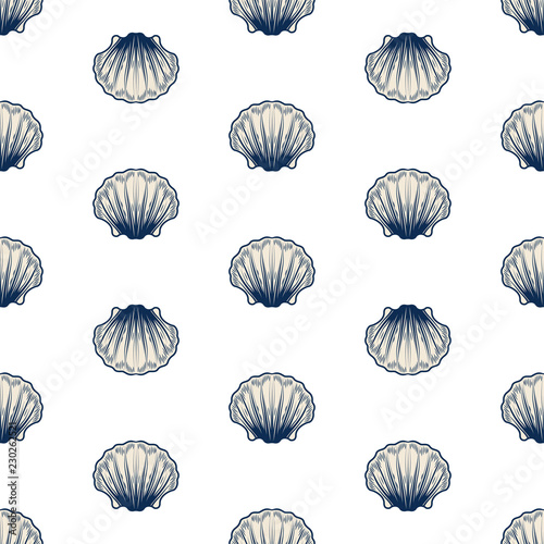 Marine seamless pattern with graphic shells.Summer vector colorful background.Textile texture 