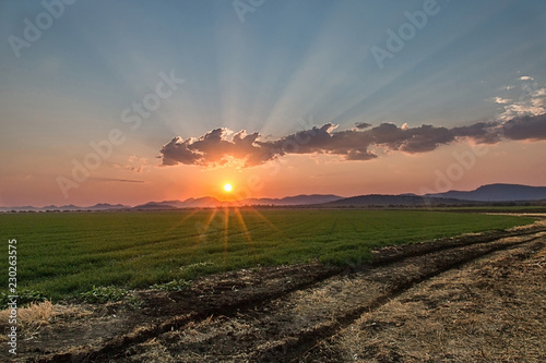 Epic sunset landscapes view over farm in South Africa