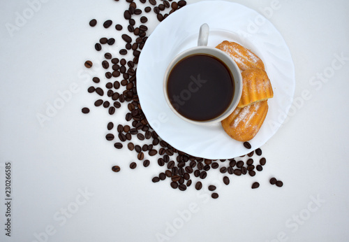 Coffee in white Cup on white background.