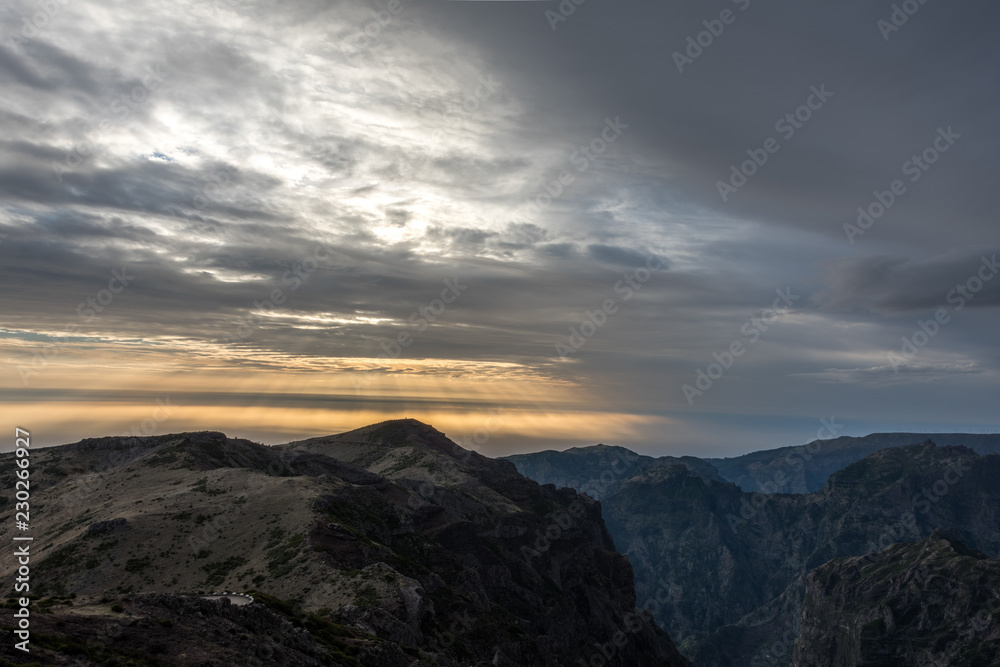 Sunset in mountains of Madeira