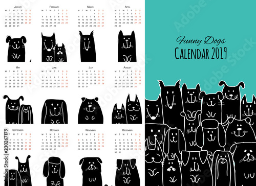 Funny dogs, calendar 2019 design